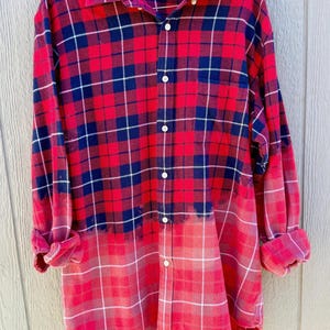 Men's Large, Flannel Shirt shacket: Upcycled, Red White Blue