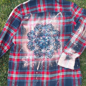 Medium/Bleached Flannel Shirt/upcycled/oversized/distressed/bleached flannels/boho/plaid/shacket/ombre/vintage