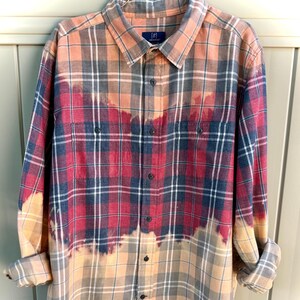 Men's Large, Plaid Flannel Shacket: Upcycled-Red and Cream