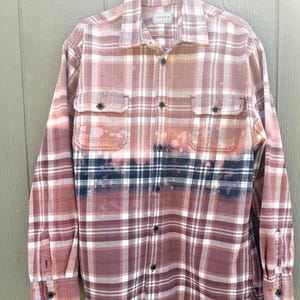 Oversized Bleached Flannel Shacket: Upcycled Boho Plaid Shirt (Large