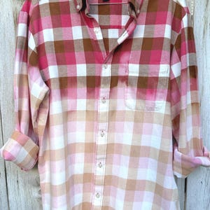 Bleached Plaid Flannel Shacket: Upcycled Boho Shirt - Men&#39;s Medium