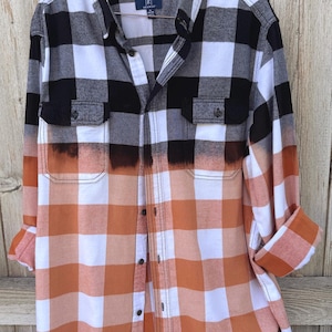 Oversized Bleached Plaid Flannel Shacket: Upcycled Boho Shirt (Men&#39;s XL)