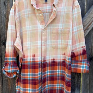 Extra Large/Bleached Flannel Shirt/upcycled/oversized/dip dyed/distressed/bleached flannels/boho/plaid/shacket/upcycle/vintage