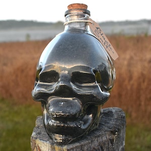 Large Handmade Ritual Black Salt in Glass Skull Jar