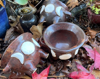 Large Ceramic Handmade Cauldron with Triple Moon Goddess and Handles