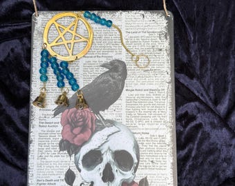 Light Blue Pentagram Wind Chime with Crow Sign – Home Décor for Protection & Cleansing