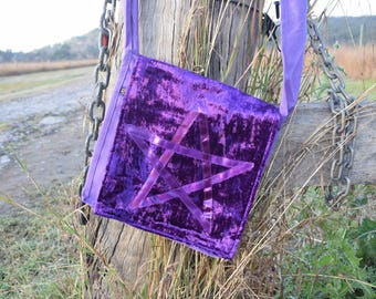 Purple Velvet Pentagram Shoulder Bag with Matching Key Ring