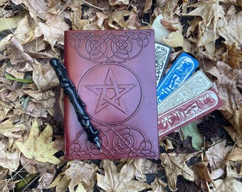 Medium Leather Book of Shadows, Pentagram Grimoire Journal, Wiccan Altar Tool, Spell Book