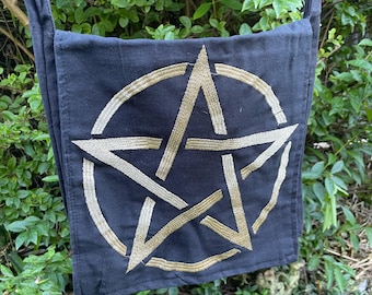 Gold Pentagram on Black Shoulder Bag with Matching Key Ring