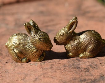 Solid Bronze Hare Figurine, Hand-Cast Pagan Altar Decor, Witch Familiar Statue