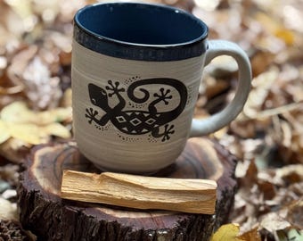 Large Lizard Spirit Animal Ceramic MUG Tea Coffee Cup with Palo Santo Smudge Stick