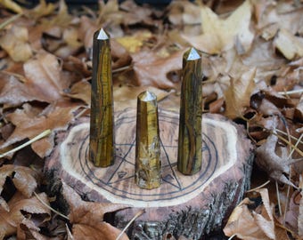 Tiger's Eye Crystal Obelisk Tower, Cleansing Charging Set, Protection Confidence (Witchcraft Supplies)