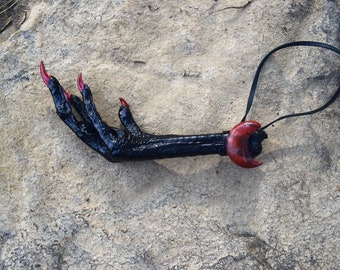 Handmade Red Jasper Chicken Foot Protection Amulet, Witchcraft Supplies Wiccan Ritual Tool
