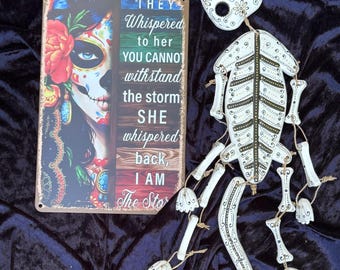 Lizard Wind Chime, Day of the Dead Decor, Metal Hanging Sigb, Pagan Home Decor, Wooden Rattle Ornament, Outdoor Spiritual Décor, Divination
