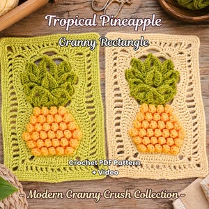 Ananas Oma Rechteck Häkelanleitung | Strukturiertes Tropical Fruit Motiv Panel PDF (Video Support)
