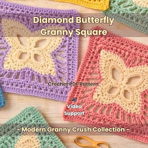 Diamond Butterfly Granny Square Crochet Pattern | Modern Textured Square | PDF Instant Download