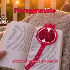 Crochet Pomegranate Bookmark Pattern: Autumn Fruit Page Marker (PDF Download)