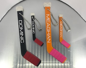 Personalized Mini Hockey Stick Bag Tag Set: Custom Colors