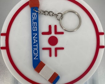Personalized NY Islanders Hockey Stick Keychain: Double-Sided Name Tag