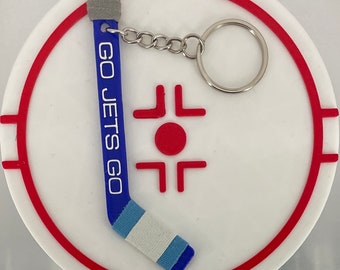 Personalized Winnipeg Jets Hockey Stick Keychain: Double-Sided Name Tag