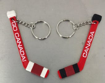 Personalized Olympic Team Canada Hockey Stick Keychain: Double-Sided Bag Charm