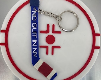 Personalized NY Rangers Hockey Stick Keychain: Double-Sided Name Tag