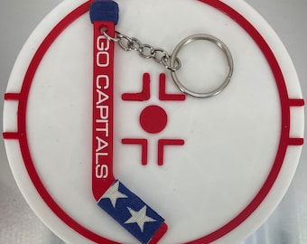Personalized Capitals Hockey Stick Keychain: Washington Team Colors