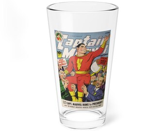 Captain Marvel Adventures #41 Glass, 16oz | Shazam glass | Shazam tumbler | Comic Book Glassware | Superhero Glass