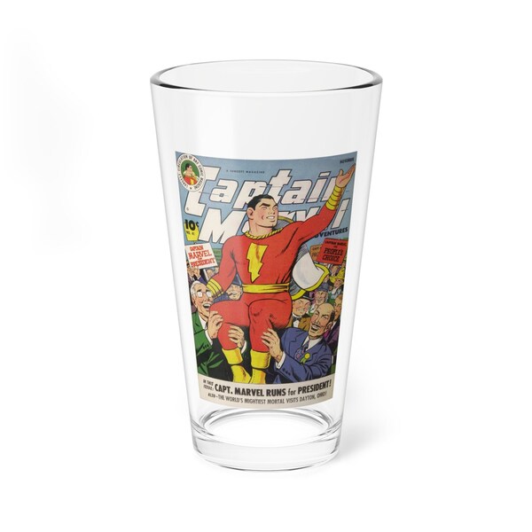 Captain Marvel Adventures #41 Glass, 16oz | Shazam glass | Shazam tumbler | Comic Book Glassware | Superhero Glass