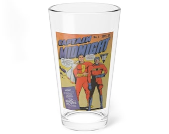 Captain Midnight #1 Glass, 16oz | Captain Midnight glass | Comic Book Glassware | Superhero Glass