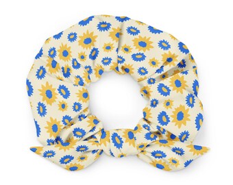 Blue and Yellow Floral Scrunchie