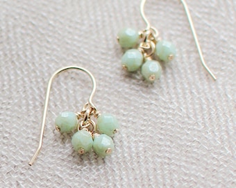 14k goldfill earrings - "lucky" faceted earrings in celadon green - handmade by elephantine