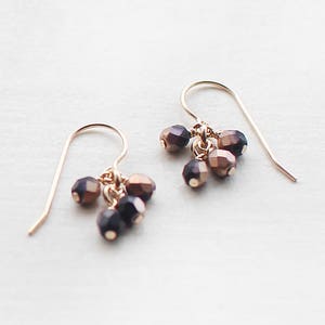 dangle earrings 14k goldfill drop earrings, modern everyday earrings, beaded earrings, gift for her, lucky earrings in bronze and black image 1
