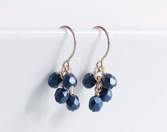 lucky earrings in luster blue - 14k goldfill earrings - faceted earrings - handmade by elephantine