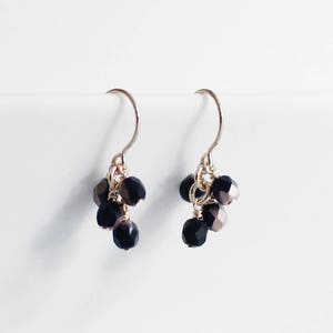dangle earrings 14k goldfill drop earrings, modern everyday earrings, beaded earrings, gift for her, lucky earrings in bronze and black image 3