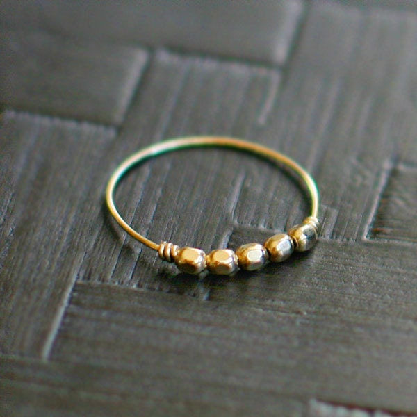 Minimalist 14k Gold-Filled Ring, Delicate Gold Beaded Ring, Ultra Thin Stacking Ring, Libra Ring by Elephantine