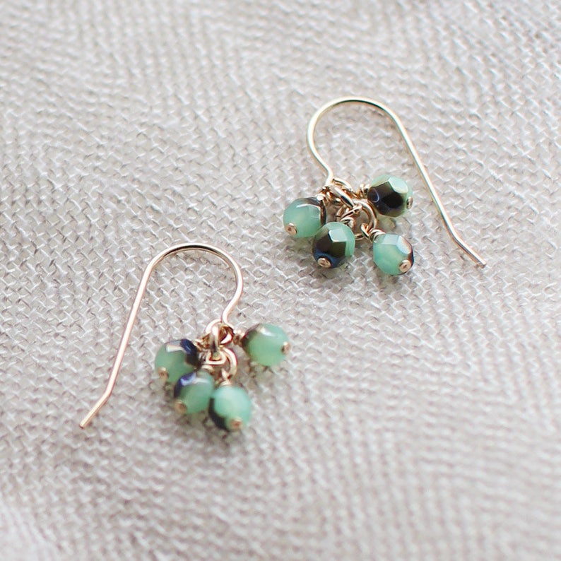 lucky earrings in blue and green 14k goldfill earrings faceted earrings handmade by elephantine image 2