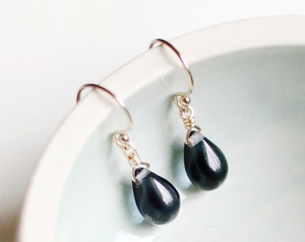 dark blue teardrop earrings - simple everyday earrings, drop earrings, navy blue earrings, petite earrings, "night swimming" modern earrings