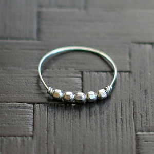 Minimalist Sterling Silver Ring, Delicate Silver Beaded Ring, Ultra Thin Stacking Ring, Libra Ring by Elephantine