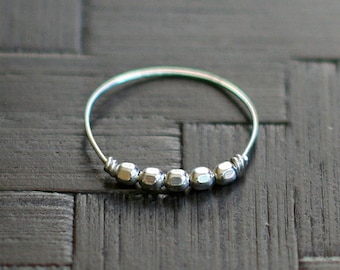 Minimalist Sterling Silver Ring, Delicate Silver Beaded Ring, Ultra Thin Stacking Ring, Libra Ring by Elephantine