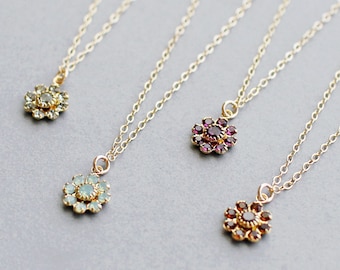 flower necklace, pretty dainty necklace, floral jewelry, bridesmaid jewelry, flower girl necklace, gold pendant necklace, "floret" necklace