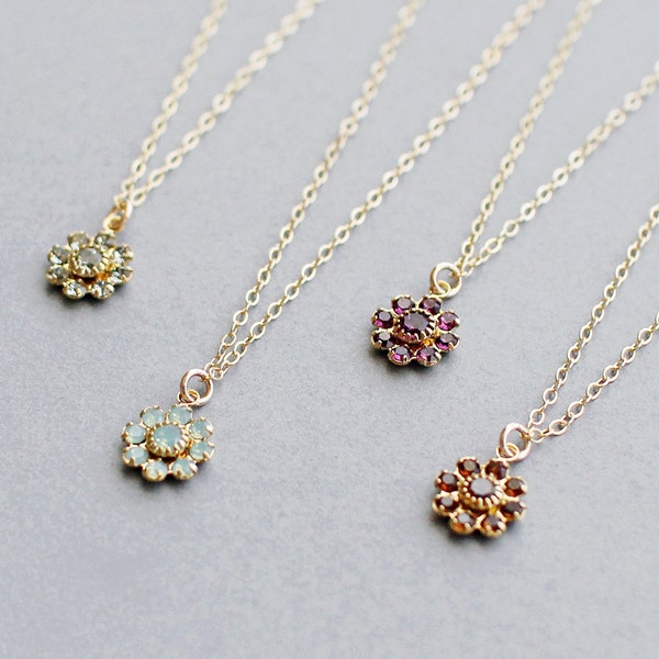 flower necklace, pretty dainty necklace, floral jewelry, bridesmaid jewelry, flower girl necklace, gold pendant necklace, "floret" necklace
