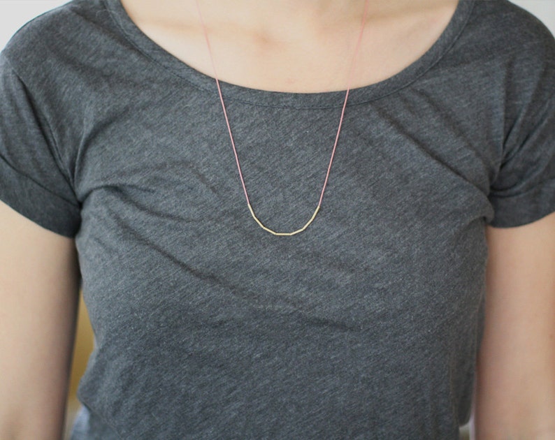 fay necklace silk string necklace with gold tube beads ultra skinny necklace, thin gold tube necklace, unique jewelry, dainty necklace image 4