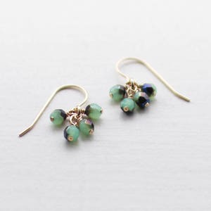 lucky earrings in blue and green 14k goldfill earrings faceted earrings handmade by elephantine image 1