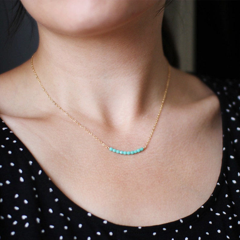 bridesmaid necklace 14k gold filled, sterling silver, dainty beaded necklace, wedding gift, available in mint turquoise blush teal & more image 2