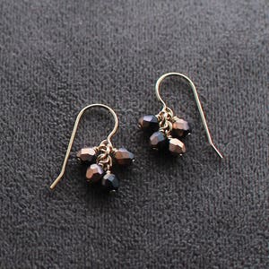 dangle earrings 14k goldfill drop earrings, modern everyday earrings, beaded earrings, gift for her, lucky earrings in bronze and black image 2