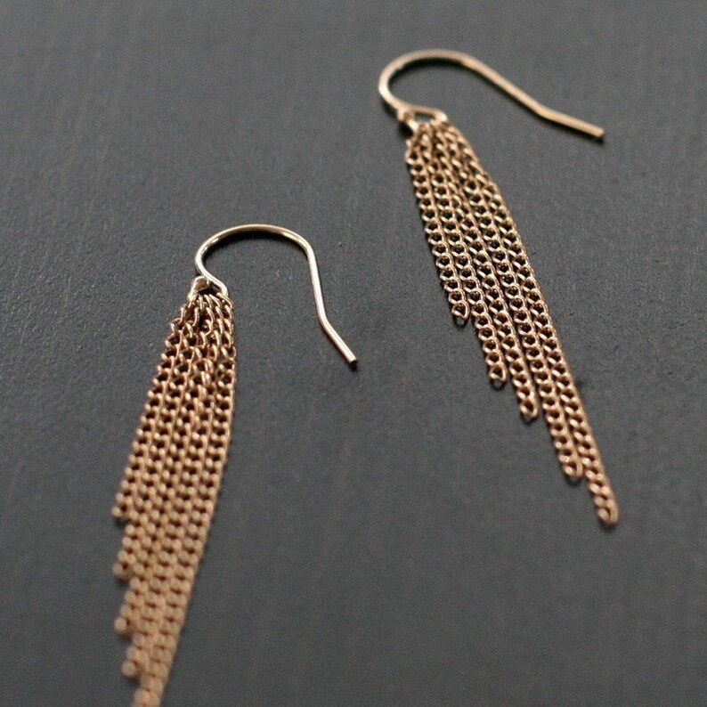 Sleek Gold Fringe Earrings 14k Goldfill Earrings Long Chain Etsy
