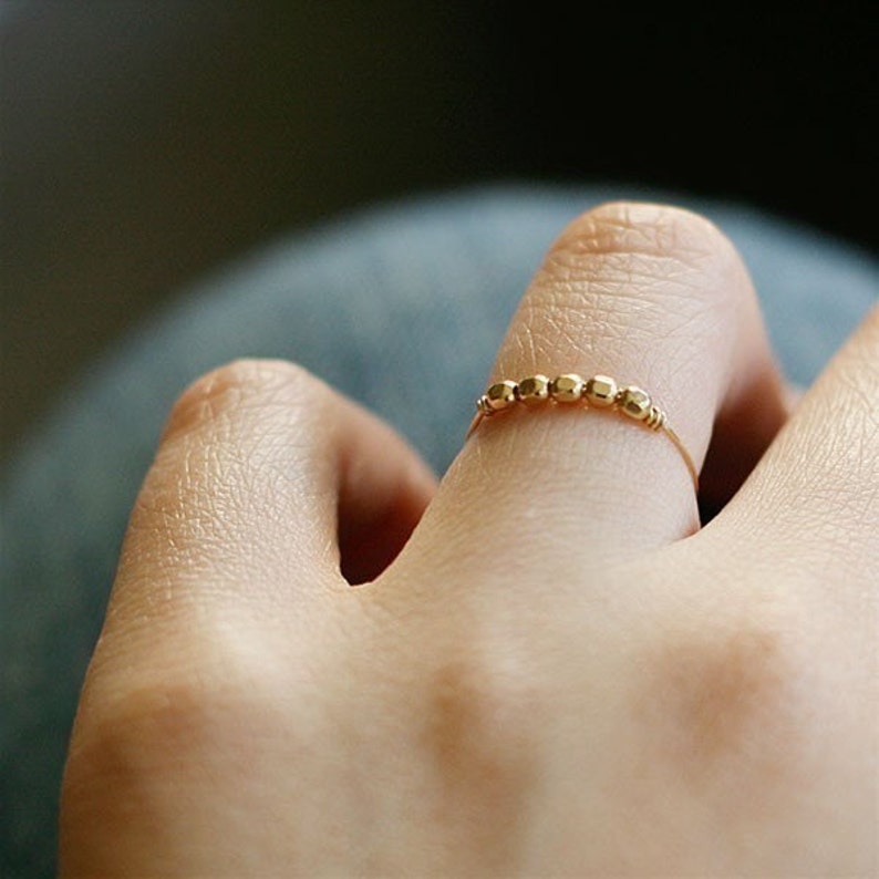 Minimalist 14k Gold-Filled Ring, Delicate Gold Beaded Ring, Ultra Thin Stacking Ring, Libra Ring by Elephantine image 3