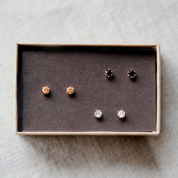 nova trio - tiny gold stud earrings by elephantine