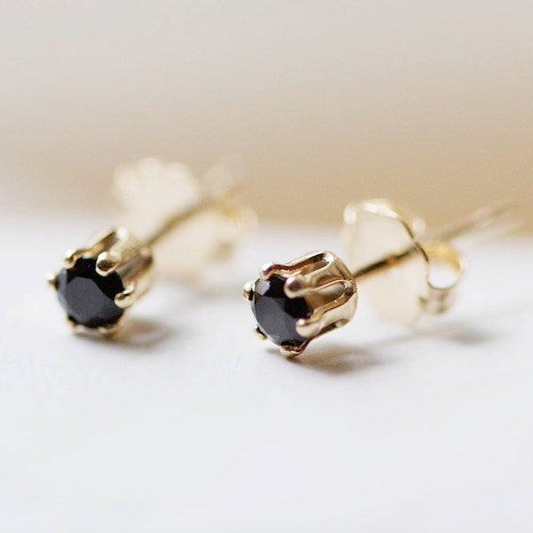 nova earrings - tiny 14k goldfilled stud earrings - petite everyday jewelry - black, white, champagne gemstones